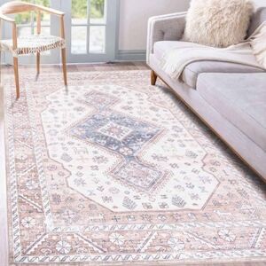 Washable Area Rug 5x7, Vintage Boho Non Slip Living Room Soft Faux Wool New